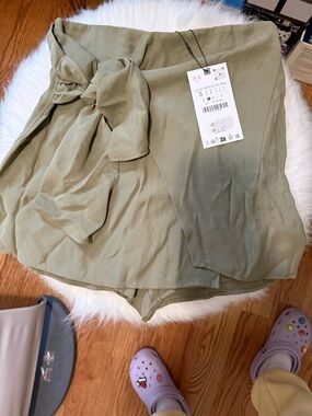 Zara Olive Green Mini Skort with Front Tie